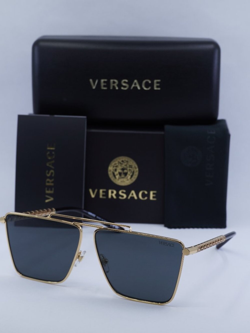 Versace VE2266 100287 Square Sunglasses - Gold\ Dark Grey